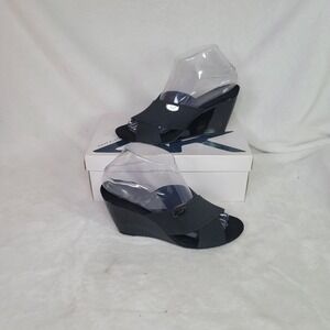 Anne Klein Y2K Retro Wedge Sandals Cruise Black Vacation Resortwear Size 7.5‎